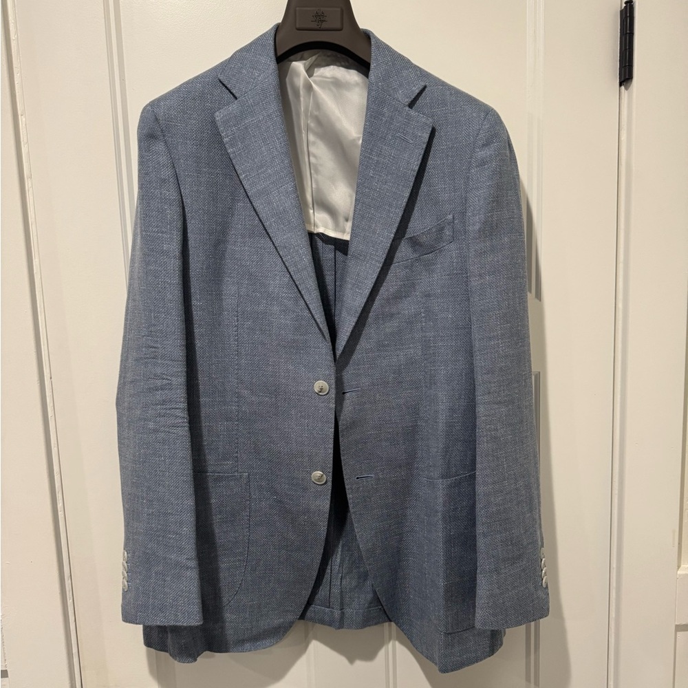 SuitSupply Havana Patch Slim Sport Coat 50 EU / 40R Wool Silk Linen Blue